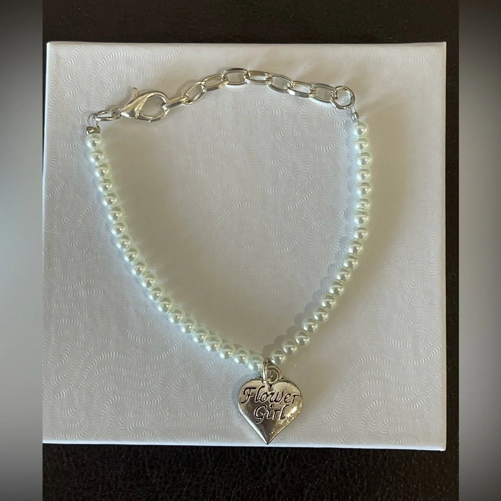 Faux pearl bead flower girl bracelet adjustability